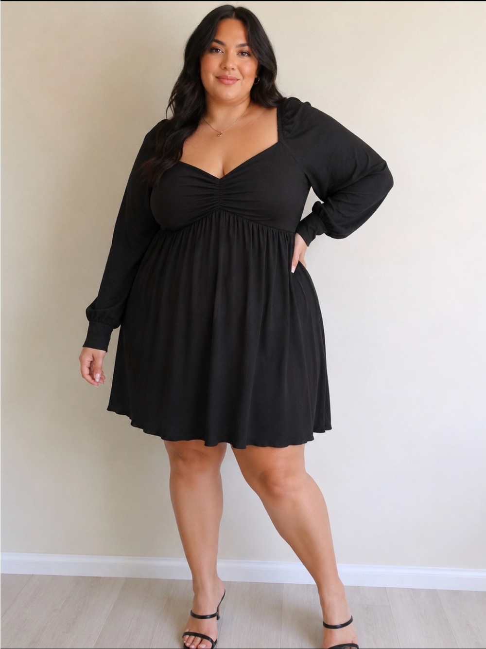 Nasty Gal Black Long-Sleeve Empire Mini Dress